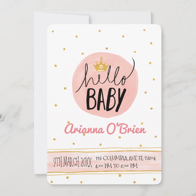 Invitation Petite couronne d'or mouchettes baby shower royal (Devant)