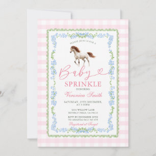 Invitation Petite Cowgirl Baby Sprinkle Gingham Floral Poney