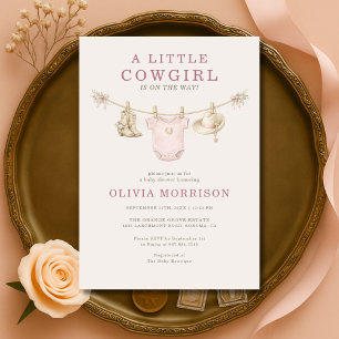 Invitation Petite Cowgirl Fête de Bébé Fille Linge Rose