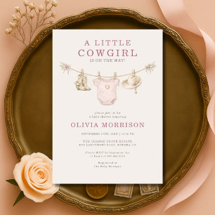 Invitation Petite Cowgirl Fille de la lessive rose Baby Showe