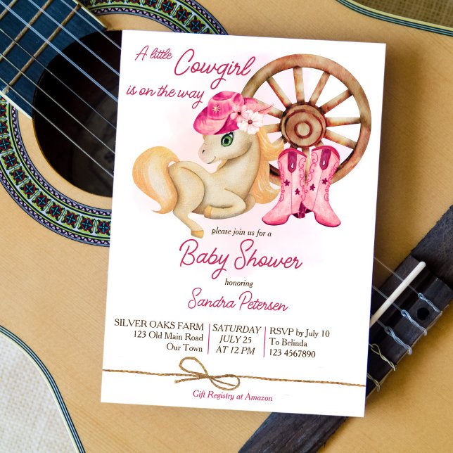 Invitation Petite cowgirl sur le chemin baby shower de chevau (Créateur téléchargé)