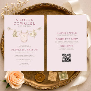 Invitation Petite Cowgirl Tout en Un Corde à Linge Baby Showe