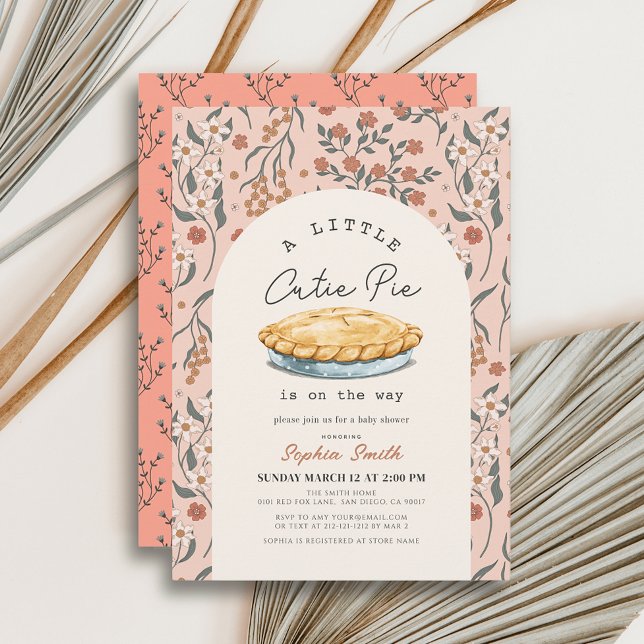 Invitation Petite Cutie Pie Rose Floral Fille Baby shower (Little Cutie Pie Floral Baby Shower Invitation)