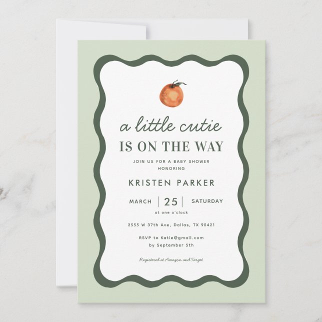 Invitation Petite Cutie Squiggle Tangerine Baby shower Invita (Devant)