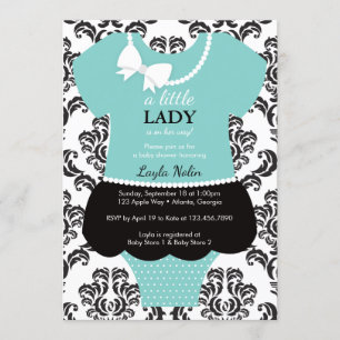 Invitation Petite Dame Baby shower Invitation, Bleu, Perles