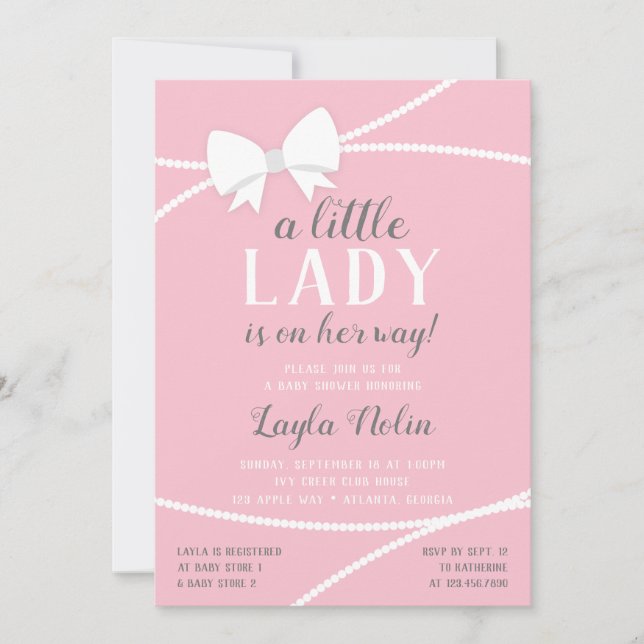 Invitation Petite Dame Baby shower Invitation, Rose, Gris (Devant)