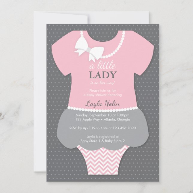 Invitation Petite Dame Baby shower Invitation, Rose, Perles (Devant)