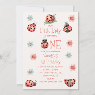 Invitation Petite Dame Coccinelle Premier Anniversaire Aquare