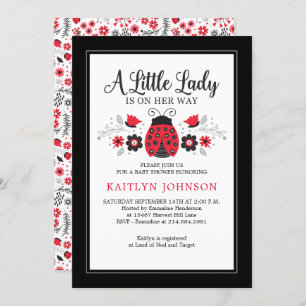 Invitation Petite Dame Ladybug Baby shower Floral Girl