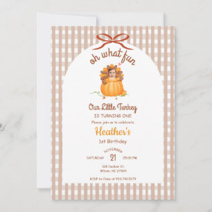 Invitation Petite Dinde Citrouille Gingham Anniversaire Photo