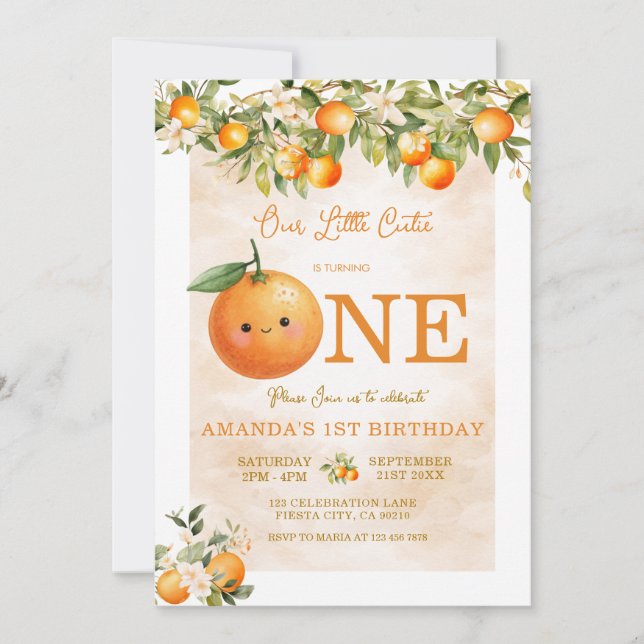 Invitation Petite Douce Orange Citron 1er Anniversaire (Devant)