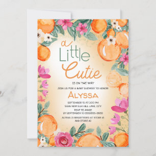 Invitation Petite Douce Orange Fleurs Roses Baby Shower