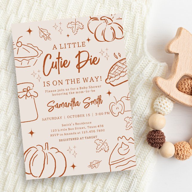 Invitation Petite Douceur de Bébé Shower d'Automne (Hand Drawn Little Cutie Pie Baby Shower Invitation )