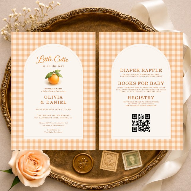 Invitation Petite Douceur Orange Gingham Tout en Un Baby Show (Créateur téléchargé)