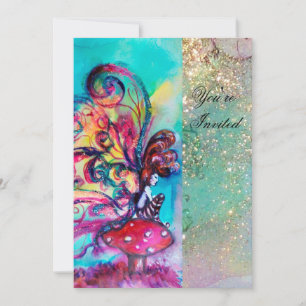 Invitation PETITE ELF DE CHAMPIGNONS, rose jaune bleu étincel