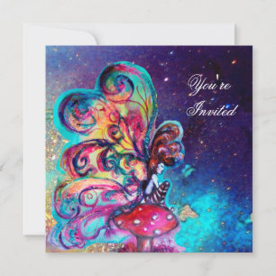 Invitation PETITE ELF DE CHAMPIGNONS, rose jaune bleu étincel