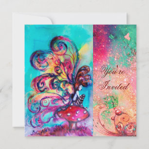 Invitation PETITE ELF DE CHAMPIGNONS, vert rose bleu étincela