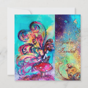 Invitation PETITE ELF DE CHAMPIGNONS, vert rose bleu étincela