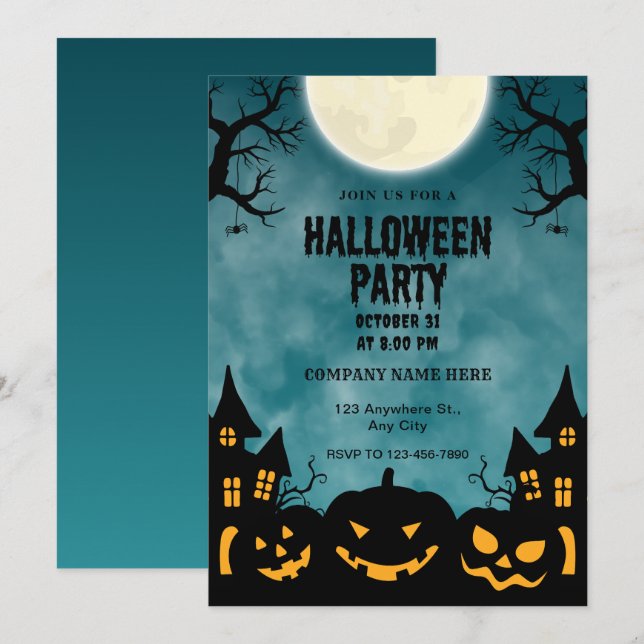 Invitation Petite entreprise Éffrayant Moon Design Halloween (Devant / Derrière)