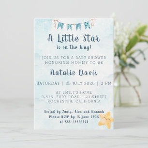Invitation Petite Étoile Aquarelle Ciel Bleu Baby Shower