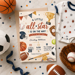 Invitation Petite Étoile Bébé Douche Sportive Football Baseba
