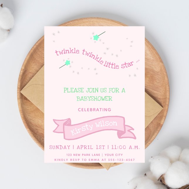 Invitation Petite étoile scintillante | Babyshower (Créateur téléchargé)