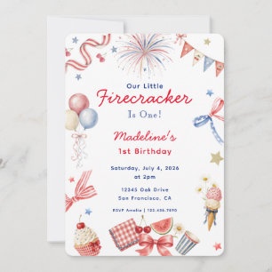 Invitation Petite Fée d'Artifice Fille du 14 Juillet 1er Anni