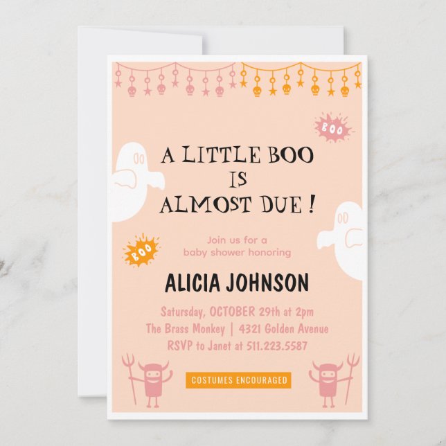 Invitation Petite fée Orange Halloween baby shower (Devant)
