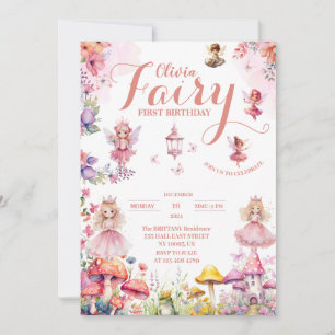 Invitation petite fée princesse première Fairytale anniversai