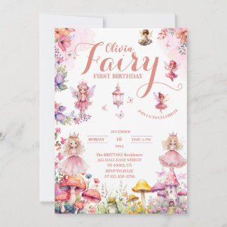 Invitation petite fée princesse première Fairytale anniversai