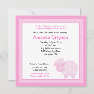 Invitation Petite ferme de moutons roses 5x5 Baby shower Invi