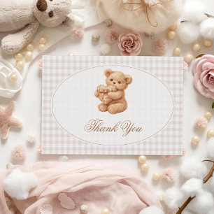 Invitation Petite Fête Baby Shower Ours en Teddy Gingham Marr