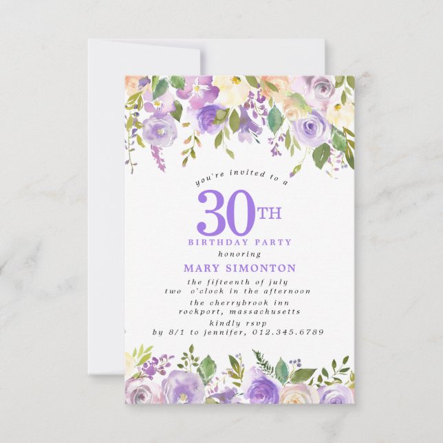 Invitation PETITE Fête d'anniversaire 30 ans Fleurs de rose v (Devant)