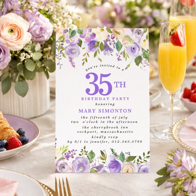Invitation PETITE Fête d'anniversaire 35 ans Rose Fleur Viole (Créateur téléchargé)