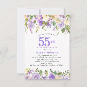 Invitation PETITE Fête d'anniversaire 55 ans Fleurs de rose v