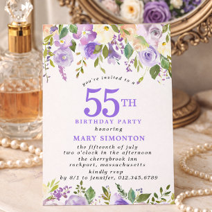 Invitation PETITE Fête d'anniversaire 55 ans Fleurs de rose v