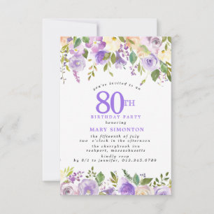 Invitation PETITE Fête d'anniversaire 80 ans Fleurs de rose v