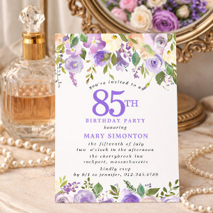 Invitation PETITE Fête d'anniversaire 85 ans Fleurs de rose v