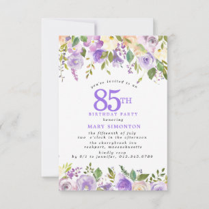 Invitation PETITE Fête d'anniversaire 85 ans Fleurs de rose v