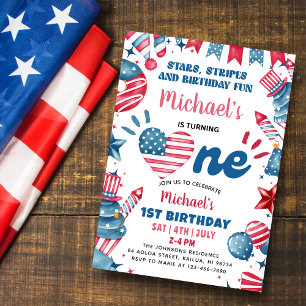 Invitation Petite Fête d'anniversaire du 4 juillet pour le 1e