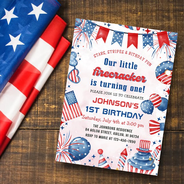 Invitation Petite Fête d'anniversaire du 4 juillet pour le 1e (Créateur téléchargé)