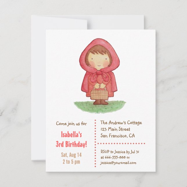 Invitation Petite fête d'anniversaire rouge douce de filles (Devant)