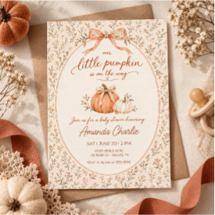 Invitation Petite Fête de Bébé à l'Aquarelle de Citrouille d'