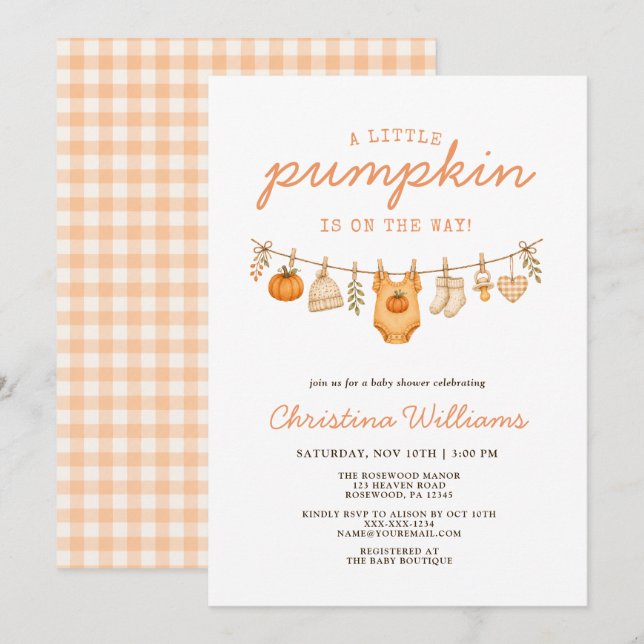 Invitation Petite Fête de Bébé Citrouille d'Automne (Devant / Derrière)