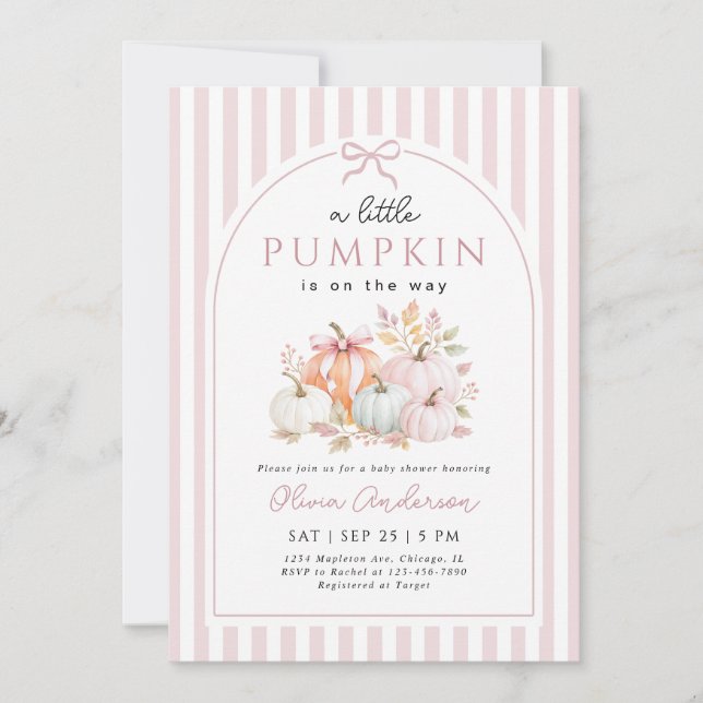 Invitation Petite Fête de Bébé d'Automne Petite Citrouille (Devant)
