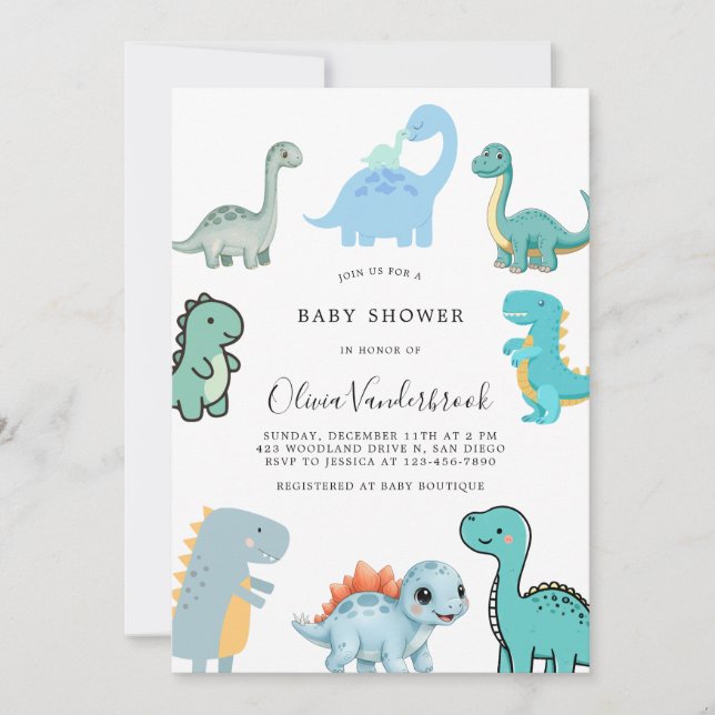 Invitation Petite Fête de Bébé Dinosaure Mignon (Devant)
