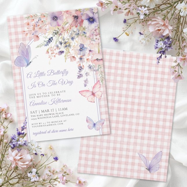 Invitation Petite Fête de Bébé Fleur de Papillon (Little Butterfly Wildflower Baby Shower Invitation)