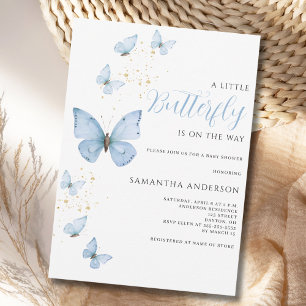 Invitation Petite Fête de Bébé Garçon Papillon Bleu 