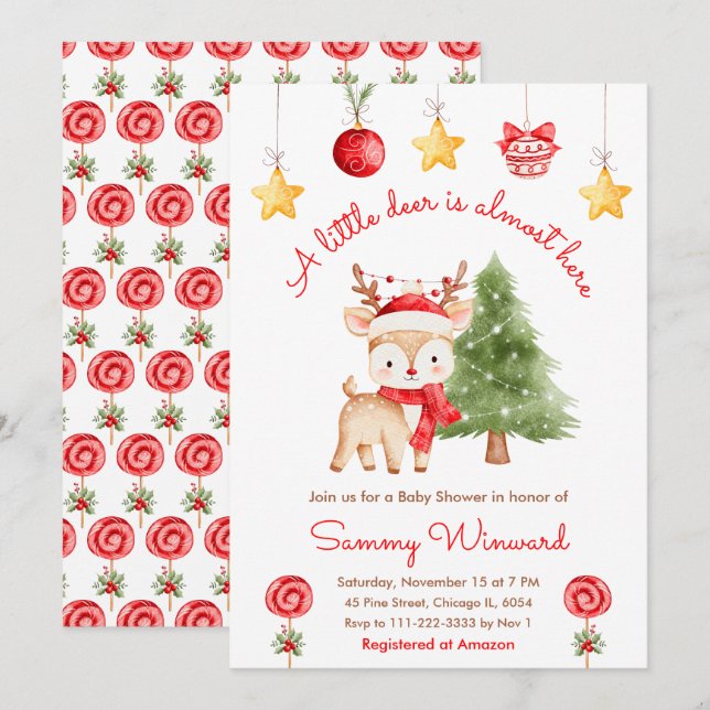 Invitation Petite Fête de Bébé Renne de Noël (Devant / Derrière)