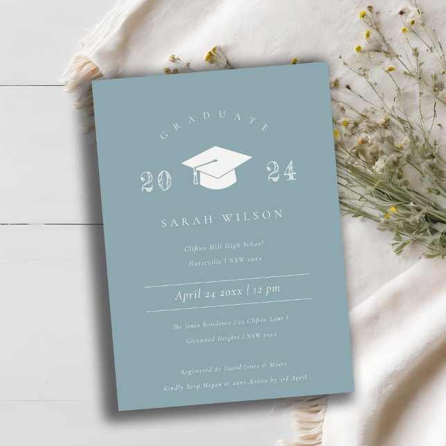Invitation Petite fête de Graduation Simple Dusky Blue Grey (Créateur téléchargé)